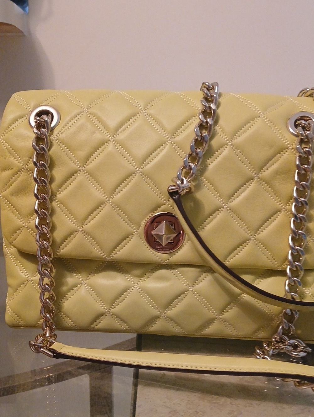 KATE SPADE Quilted Yellow Chain-Handle Shoulder Bag